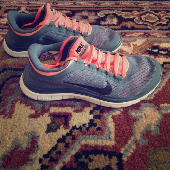 Grey and Bright Pink Nike Free Runs 3.0