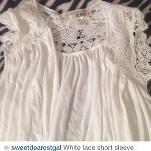 White lace short sleeve cardigan