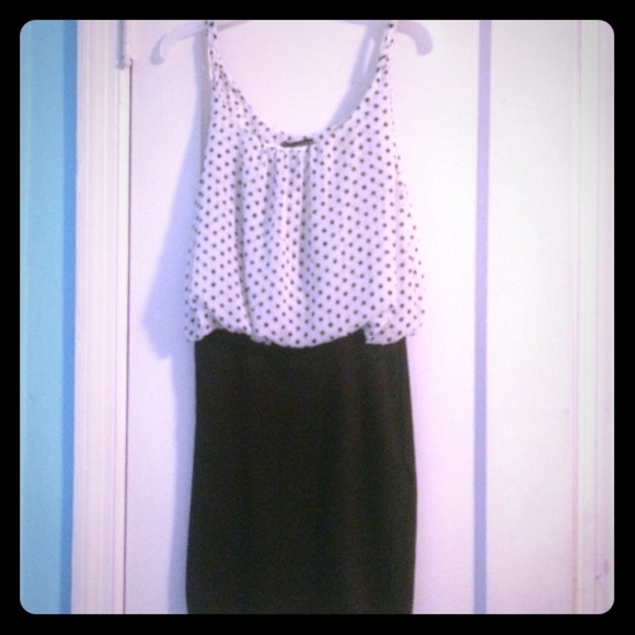 Polka dot top with black pencil skirt attached