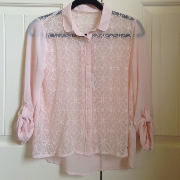 sheer lace button up