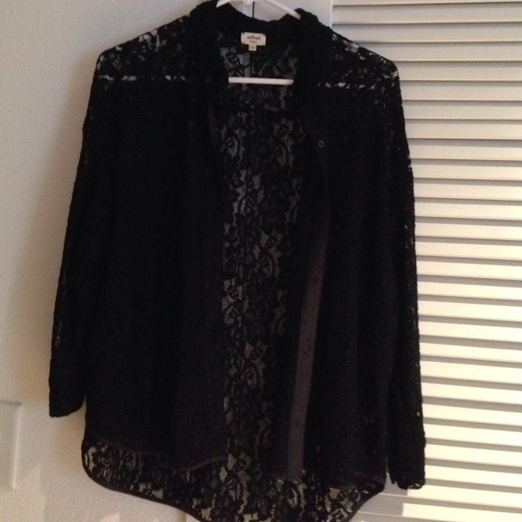 Black lace button down blouse