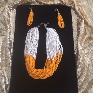 Yellow and White Beaded Necklace Set