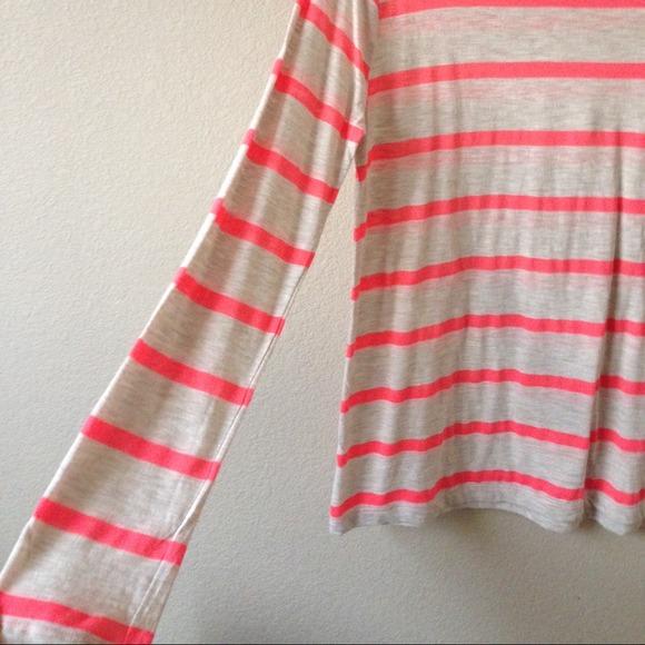 🔸TRADED🔸F21 Oatmeal& coral striped long sleeve - Picture 2 of 4