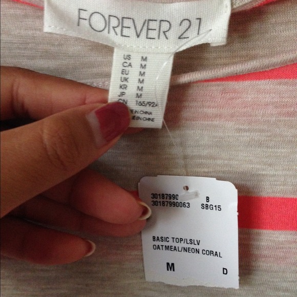 🔸TRADED🔸F21 Oatmeal& coral striped long sleeve - Picture 3 of 4