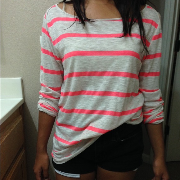🔸TRADED🔸F21 Oatmeal& coral striped long sleeve - Picture 4 of 4