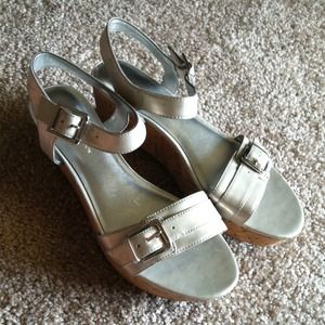 BCBG silver sandals.