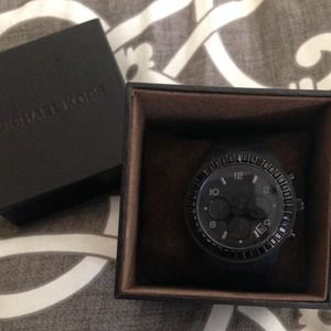 Michael Kors 'Runway' black crystal rim watch