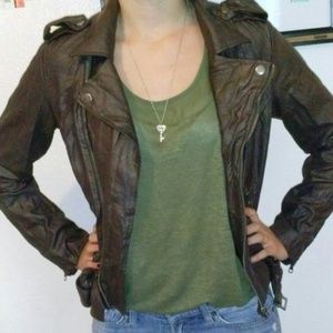 Forever 21 Motorcycle Brown Leather Jacket