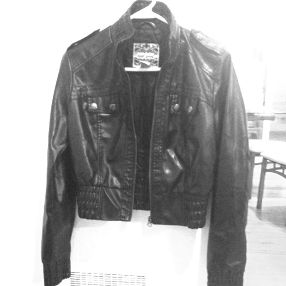 Black leather jacket.