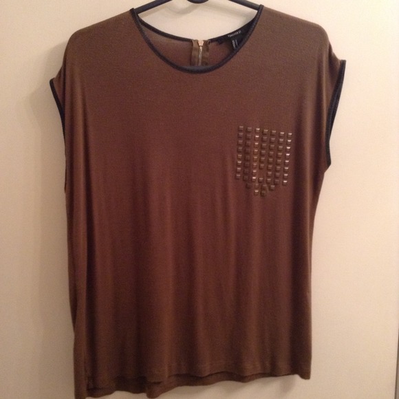 Brown Studded Pocket Tee