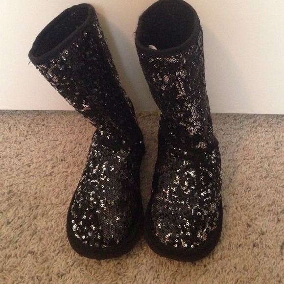 Black/silver sequined boots