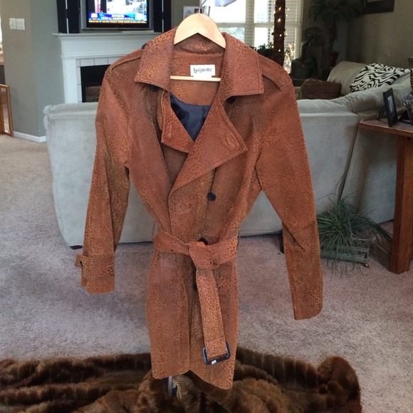 Leather leopard mid length coat