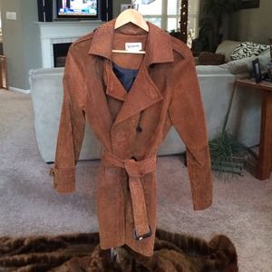 Leather leopard mid length coat