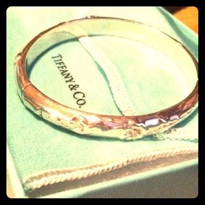 Rare Tiffany & Co Silver Bangle with Rose Details