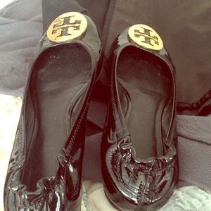 Black patent gold tory burch flats