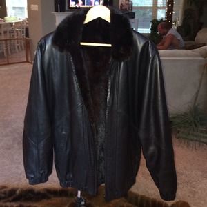 Black Leather Sheered Beaver Fur Coat