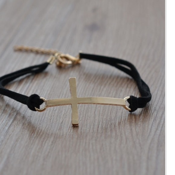 Accessories - Gold cross bracelet w black suede