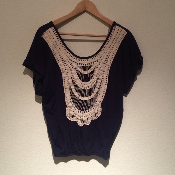 Navy Blue Top with Lace Front