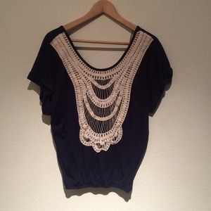 Navy Blue Top with Lace Front