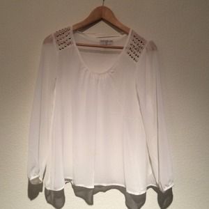 Cotton On Sheer White Top with Gold Studs