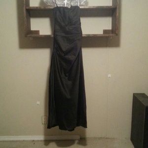 Black Strapless Ruched Satin Ball Gown