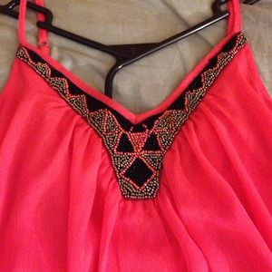 Express pink summer dress with beaded top.