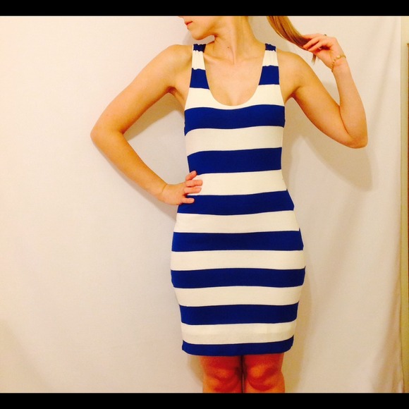 Sporty White & Cobalt Blue Dress