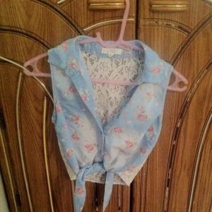 Blue floral tie up crop top