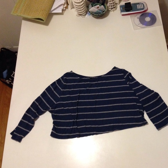 Blue and Grey striped cropped shirt