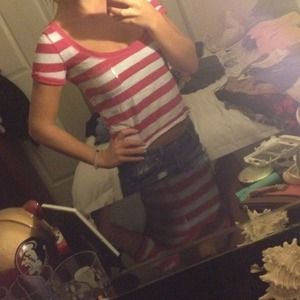 Hot pink and white horizontal striped crop top