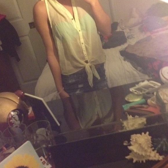 Yellow button down shirt