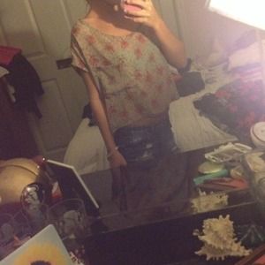 Sheer tan high low shirt