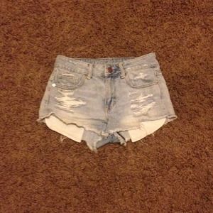 light wash high wasted shorts