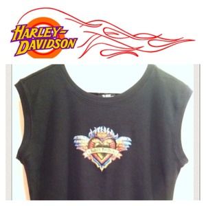 Black Harley Davidson Sleeveless Tee Shirt