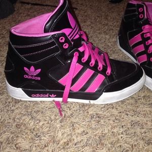 Black and Pink Adidas shoes