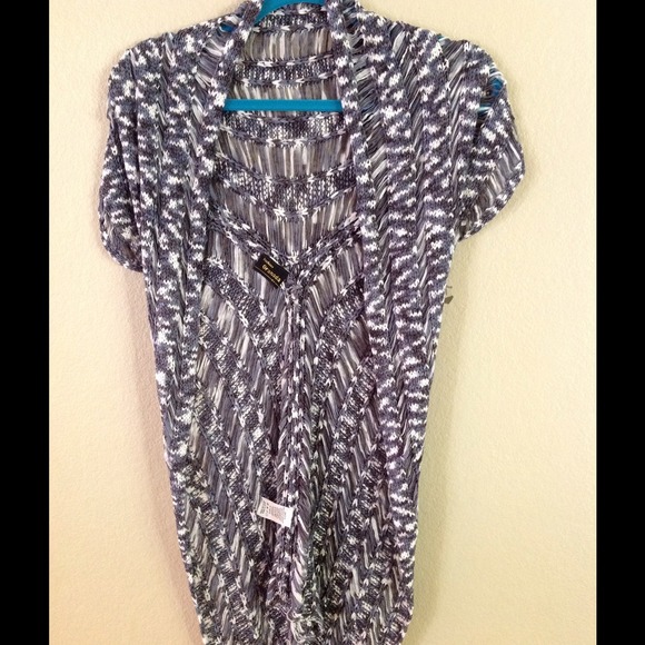 High End Boutique - Blue & White Fabric Cardigan
