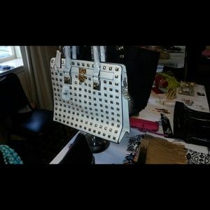 SOLD White handbag with gold studs