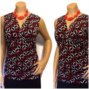 Black Red White Dressy Top sz L by Susan Lawrence