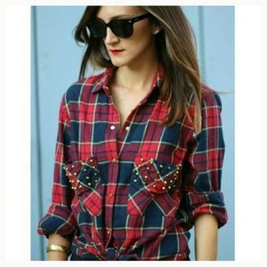 Zara studded red and blue flannel