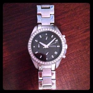 Silver and Black Fossil watch