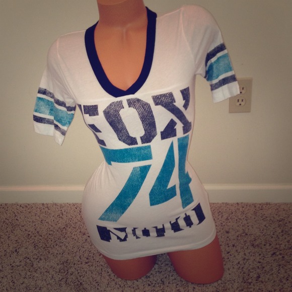 FOX RIDERS CO WHITE LOGO V–NECK SHIRT TOP TEE XS
