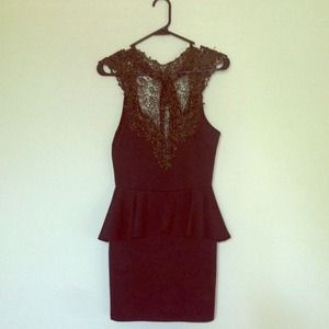 Gold Lace Peplum Dress