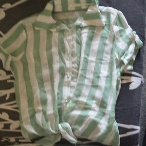 cute little button up with a tie in the front.