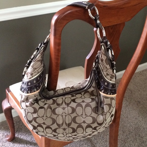 COACH Women's Signature Hobo Purse, Canvas/Leather
