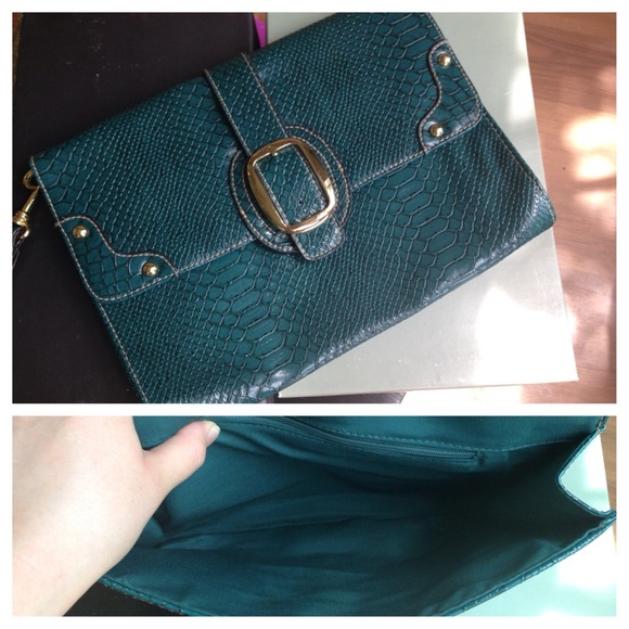 Teal envelope clutch