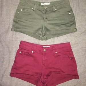 HOLD 2 pair of maroon and army green shorts
