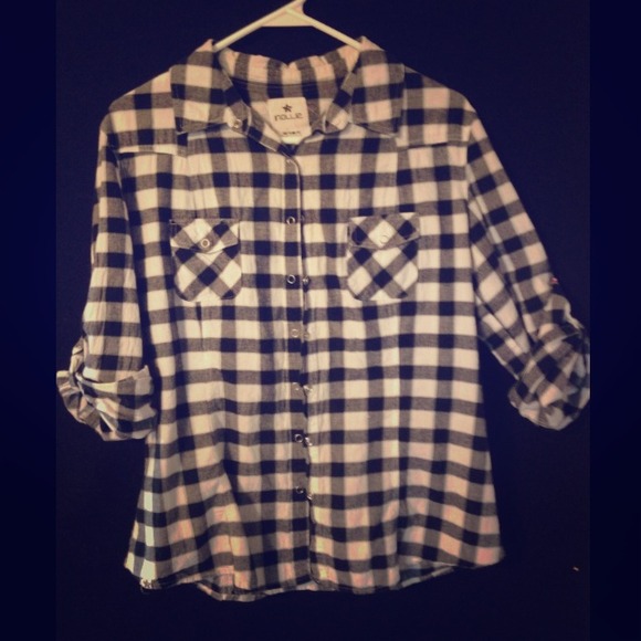 Plaid black and white button up.