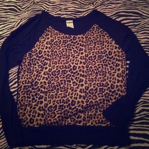Black and Leopard Print Long Sleeve Tee
