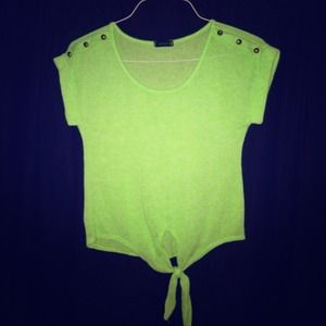 Lime Green sheer Gold studded short shirt