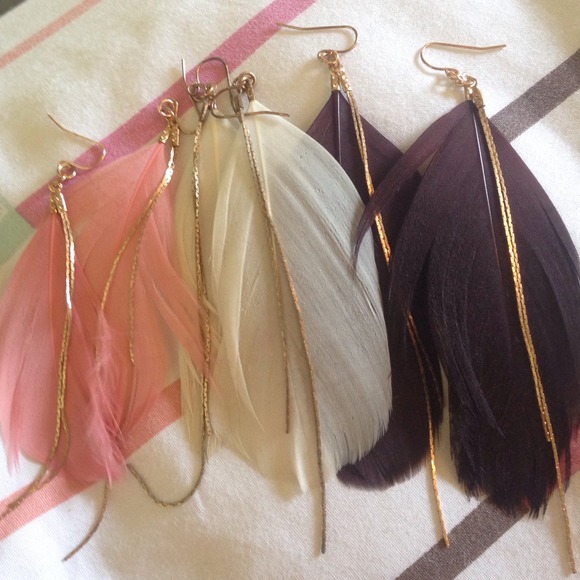 Set of three feather ear rings